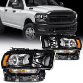 Pair Headlights Assembly For 2019-2024 Ram 2500 3500 5.7L 6.4L 6.7L Black Amber 6B93BC-57