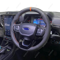 Black Leather Steering Wheel Stitch on Wrap Cover For Ford Ranger 2022-2023