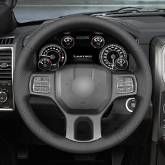 Black PU Leather Steering Wheel Hand-stitch on Wrap Cover For Dodge Ram 1500 12-