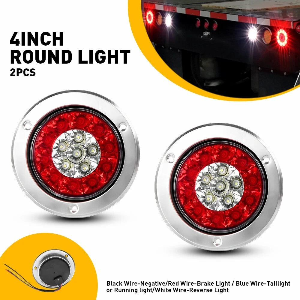 4inch Red+White 16-LED Round Truck Trailer Stop Turn Tail Signal Brake Lights EA 6B93BC-57