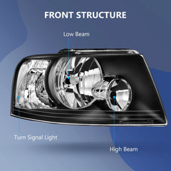 Pair Halogon Headlights Assembly For 2003-2006 Ford Expedition 4.6L 5.4L Black 6B93BC-57