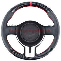 3D Carbon Fiber&Black Leather Steering Wheel Stitch-on Wrap Cover For Toyota 86