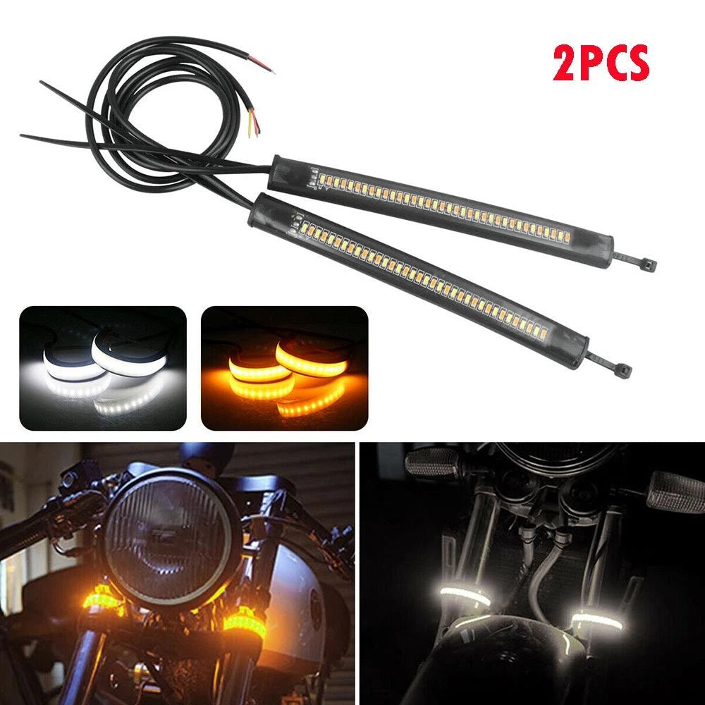2pcs Switchback W/A LED Signal Turn Daytime Motorcycle DRL Strips Light D 6B93BC-57