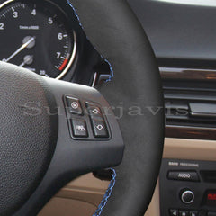 Anti Slip Black Suede Leather Steering Wheel Stitch on Wrap Cover For BMW E92