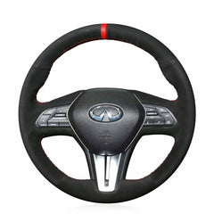 Hand-Sewn Black Suede Leather Steering Wheel Cover for Infiniti Q50 2018+