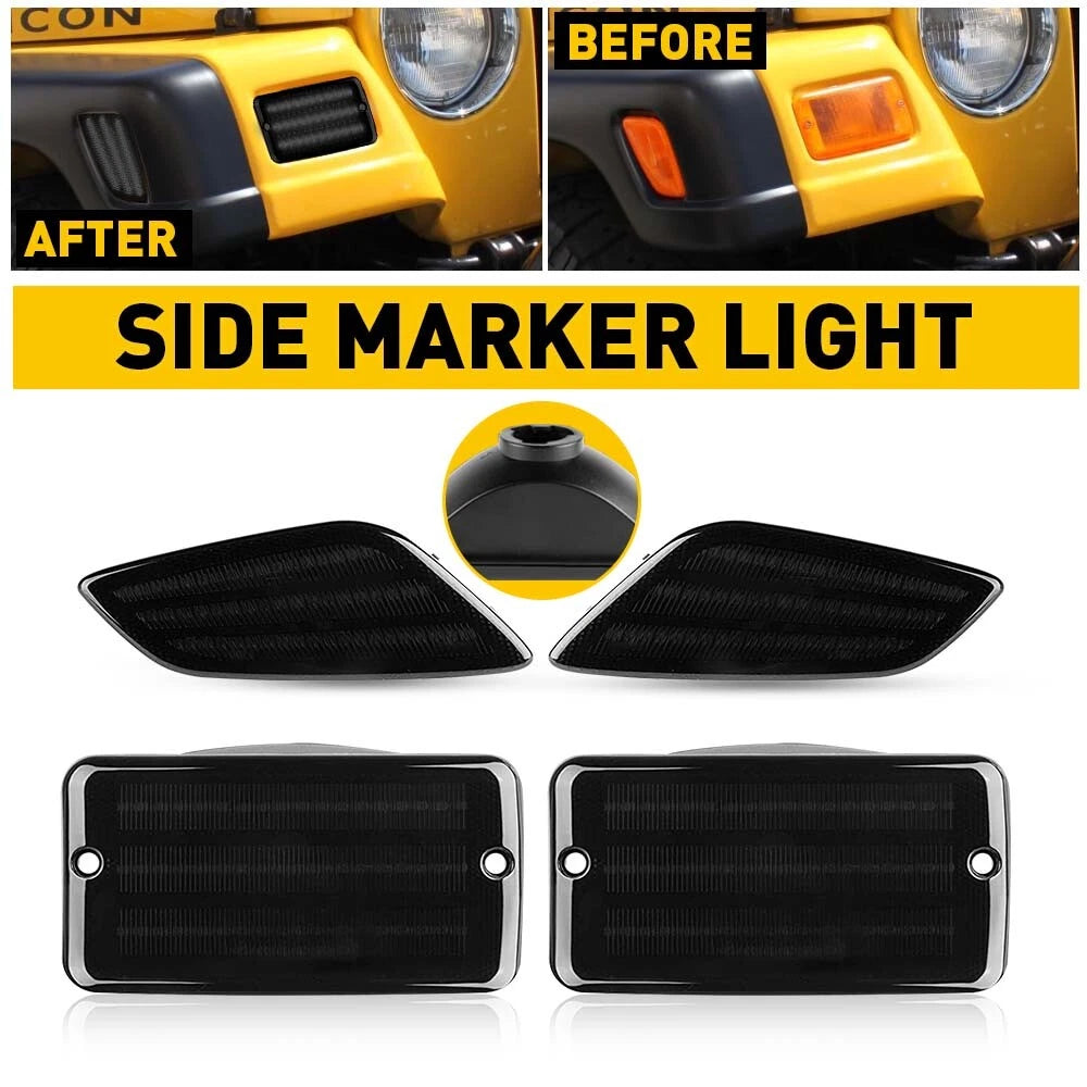 4x Smoke Bumper Signal Side Fender Marker Lights For Jeep 1997-2006 Wrangler TJ 6B93BC-57