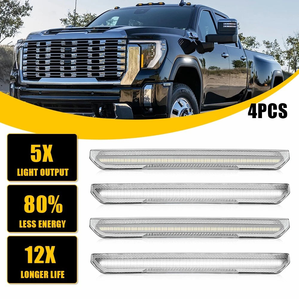 Clear White LED Wheel Fender Side Lights For 2020-2023 GMC Sierra 2500HD 3500HD 6B93BC-57