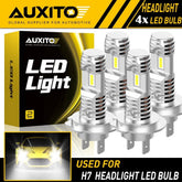 4X AUXITO LED Kit High/Low Beam Conversion H7 Bulbs White Bright 6000K Plug&Play AUXITO