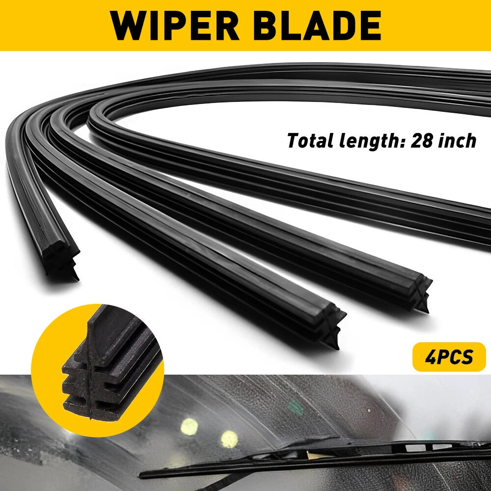 4PCS 28" 6mm Car Bus Rubber Universal Frameless Windshield Wiper Blade Refill US 6B93BC-57