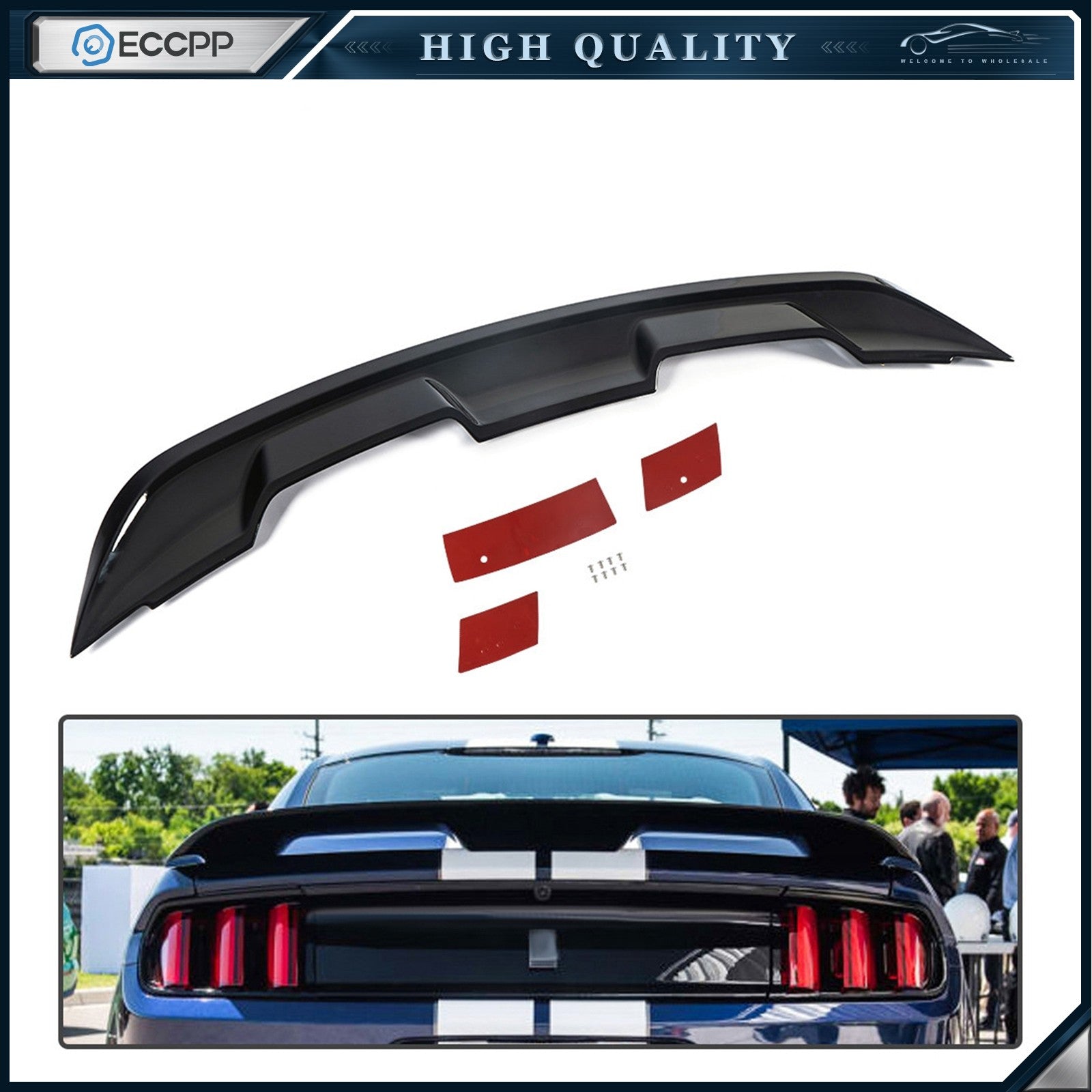 ABS Rear Spoiler For 2015-UP Ford Mustang GT500 Style Glossy Black 6B93BC-57