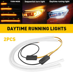 2x Flexible 60cm Car Switchback Headlight Tube LED Strip DRL Light Amber/White 6B93BC-57
