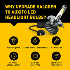 2X AUXITO H4 9003 HB2 16000LM LED Headlight High Low Beam 6500K Bulbs CANBUS Y13 AUXITO