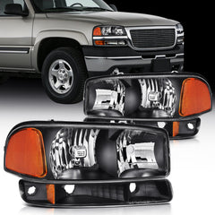 Pair Kit Headlights For 2000-2007 GMC Sierra Yukon XL 1500 2500HD 3500HD Black 6B93BC-57