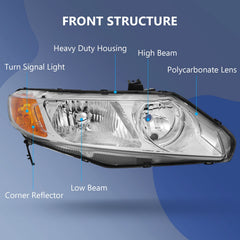 Headlight Assembly Pair For Honda Civic 4 door Sedan 2006-2011 Headlamp Light 6B93BC-57