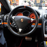 Black Suede Leather Steering Wheel Hand-stitch on Wrap Cover For Porsche Cayenne