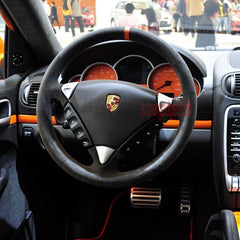 Black Suede Leather Steering Wheel Hand-stitch on Wrap Cover For Porsche Cayenne