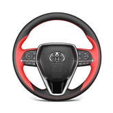 Black&Red Leather Steering Wheel Stitch on Wrap Cover For Toyota Camry Avalon
