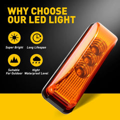 8x 3LED Side Marker Lights Amber Clearance Light Truck RV Trailer 12V Waterproof 6B93BC-57