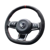 Black Suede Leather Steering Wheel Red Stitch Wrap Cover Fit For VW Golf 7 GTI