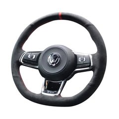 Black Suede Leather Steering Wheel Red Stitch Wrap Cover Fit For VW Golf 7 GTI