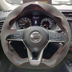 All Black Suede Leather Steering Wheel Hand Sewing Wrap Cover For Nissan Altima