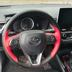 Black&Red Leather Steering Wheel Stitch on Wrap Cover For Toyota Camry Avalon