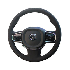 Black Suede Leather Steering Wheel Red Stitch Wrap Cover For Volvo S60 S90 V60