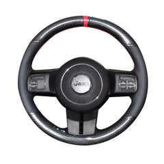 Carbon Fiber&PU Leather Steering Wheel Hand Sewing Wrap Cover For Jeep Compass