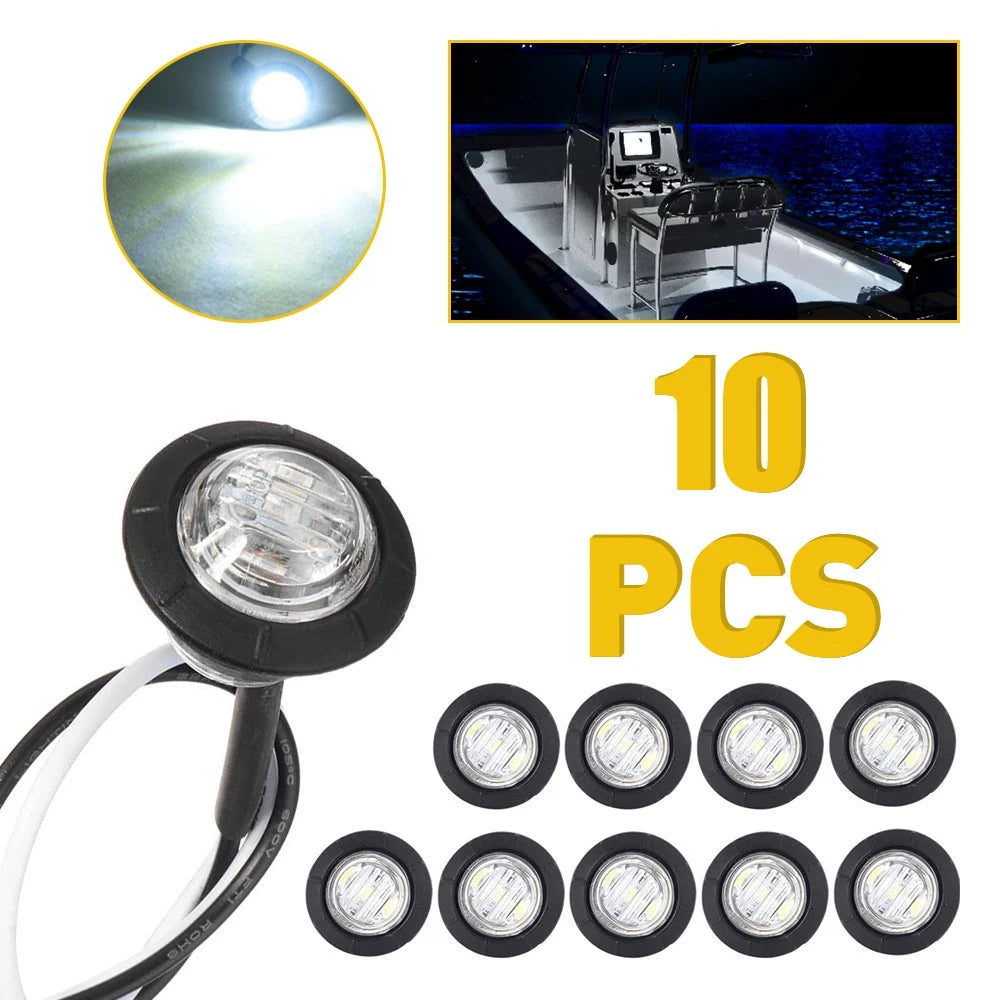 10X Mini White 3/4" 3 Round LED Side Marker Trailer 12V Truck Bullet Light Lamps 6B93BC-57
