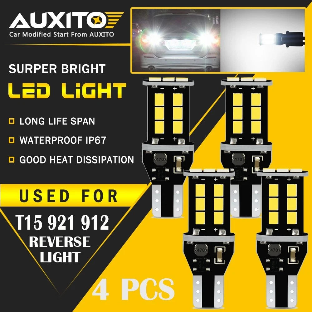 4 PC AUXITO 921 912 T15 LED Reverse Light Bulb CANBUS Error Free 1200LM White EA AUXITO