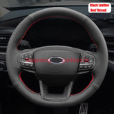 Black Leather Red Thread Steering Wheel Hand Sewing Wrap Cover For Ford Explorer