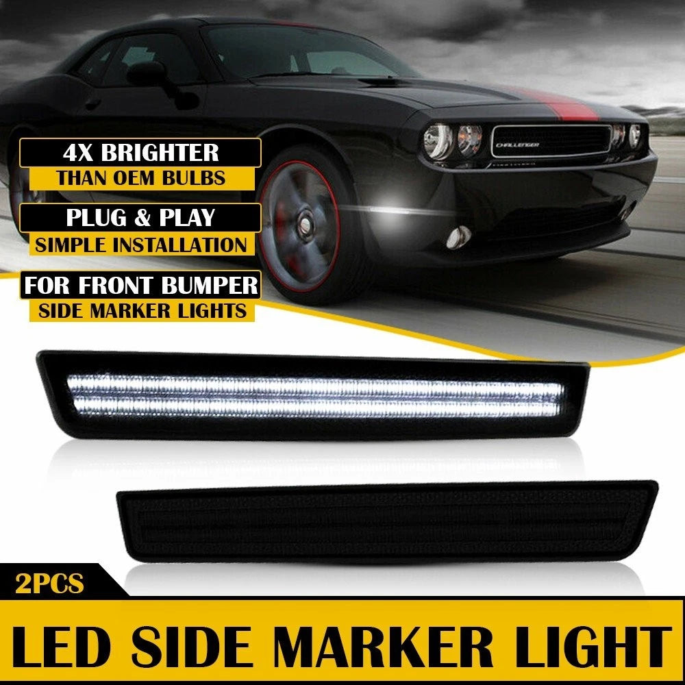 For 2015-2021 Dodge Challenger Front Bumper Side Marker Lamps Lights Smoked Lens 6B93BC-57