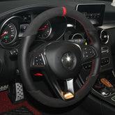Anti Slip Black Leather Steering Wheel Stitch on Wrap Cover For Mercedes A180