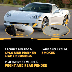For 2005-2013 Chevrolet Corvette C6 Smoked Front & Rear Side Marker Lights 4PCS 6B93BC-57