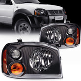 For 2001-2004 Nissan For Frontier Black Housing Left+Right Headlights Assembly KOEEP