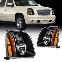 ECCPP Headlights Assembly For GMC Yukon Yukon XL 2007-2014 Pair Kit Black Amber KOEEP
