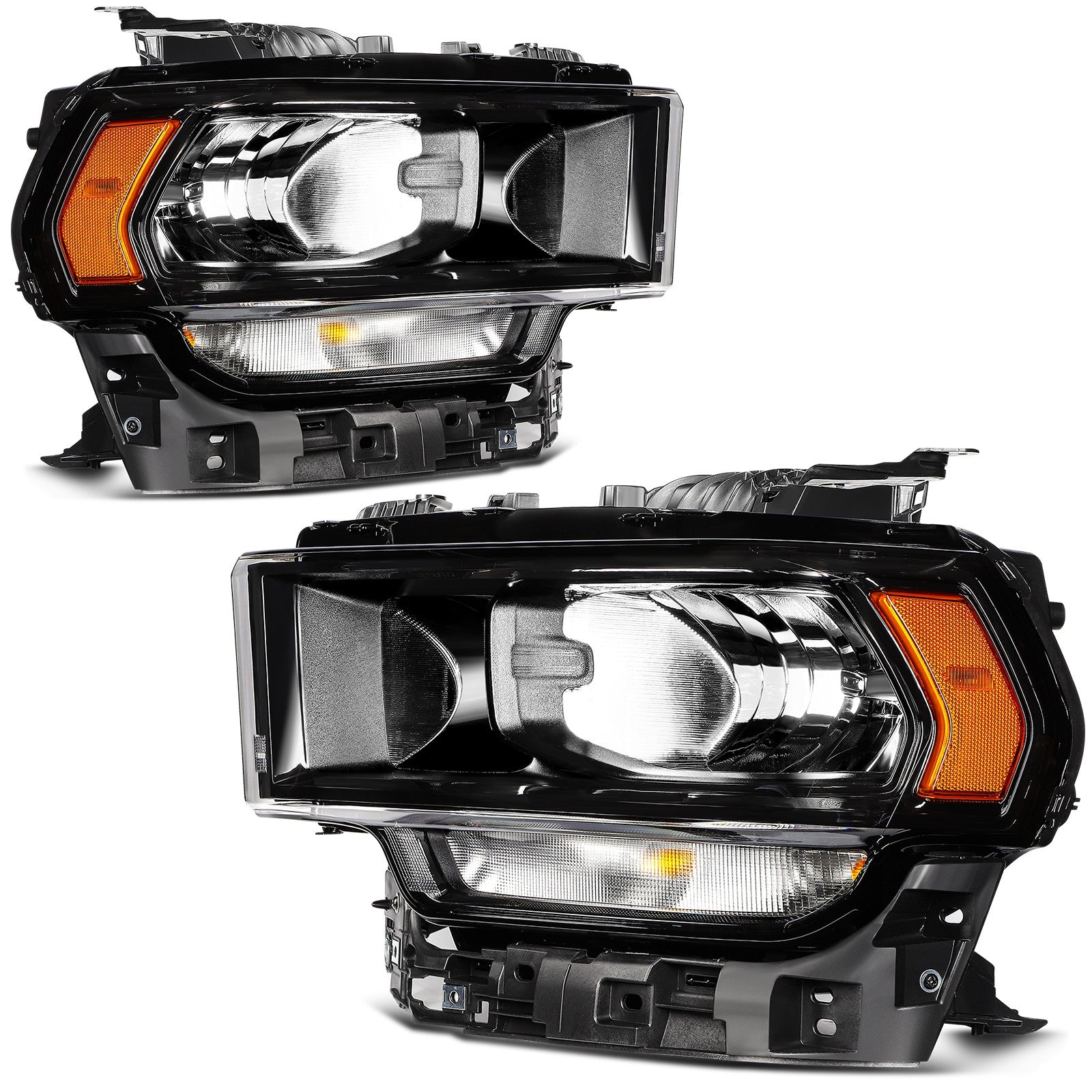 For 2024-2019 Ram 2500 3500 Black Housing Headlights Assembly Left+Right 6B93BC-57
