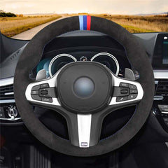 Black Suede Leather Steering Wheel Hand-stitch on Wrap Cover For BMW X5 G05 18+
