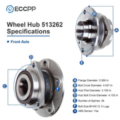 1P Front Wheel Hub Bearing For Audi A3 Volkswagen GTI Eos Rabbit (3-Bolt Flange) 6B93BC-57