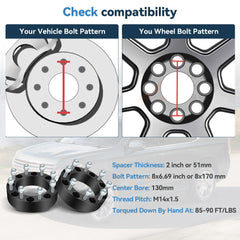 2Pcs 2 inch 8x170 Wheel Spacers 14x1.5 For Ford F-250 F-350 Super Duty 2003-2025 6B93BC-57