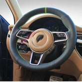 Black&Hole Leather Green Thread Steering Wheel Wrap Cover Fit For Porsche Macan