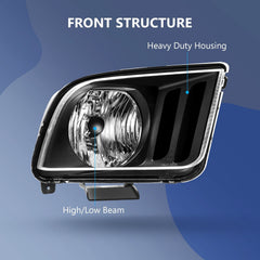 Pair Kit Halogon Black Headlights Assembly For 2005-2009 Ford Mustang Black 6B93BC-57