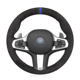 Black Suede Leather Steering Wheel Hand-stitch on Wrap Cover For BMW G21 2019-21