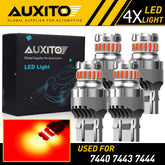 4X AUXITO 7443 7444 7440 7441 LED Bulbs Brake Stop Light Lamp Red Super Bright AUXITO