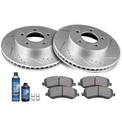 Front Drilled Slotted Brake Rotors Silver & Pads for 2002-2007 Jeep Liberty V6