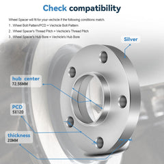 4Pcs (15mm & 20mm) Hub Centric Wheel Spacers 5x120 W/ 12x1.5 Cone Seat For BMW 6B93BC-57