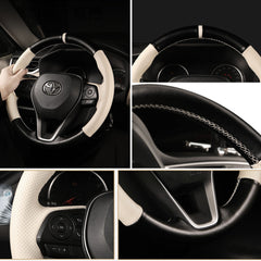 Black&White Leather Steering Wheel Stitch on Wrap Cover For Toyota Camry 18-21