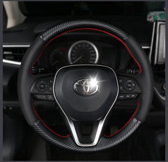 Carbon Fiber&Leather Steering Wheel Stitch on Wrap Cover For Toyota Corolla 18+