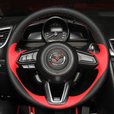 Black&Red Leather Steering Wheel Hand Sewing Wrap Cover For Mazda CX-3 2018-2019