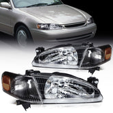 Pair Kit Headlights Assembly For 1998-2000 Toyota For Corolla 1.8L Black Amber 6B93BC-57